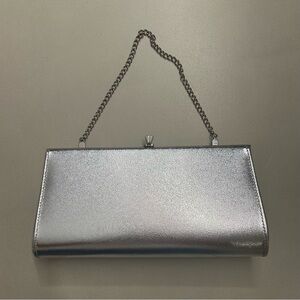 Silver Lame Clutch Bag with Chain Strap